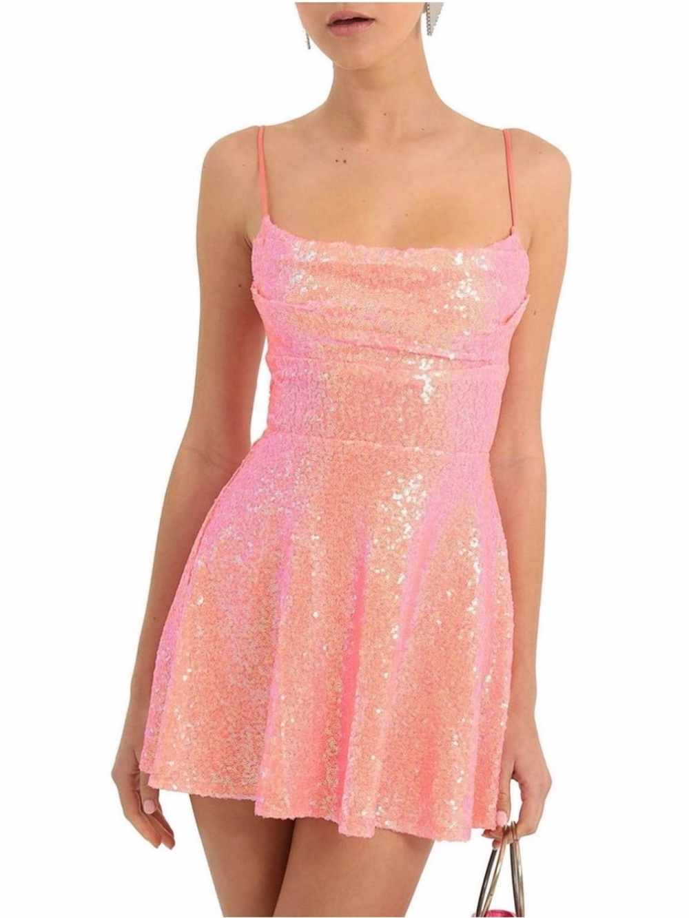 Coral / Pink Sequin Baby Doll Mini Cocktail Dress **SEE DESCRIPTION**
